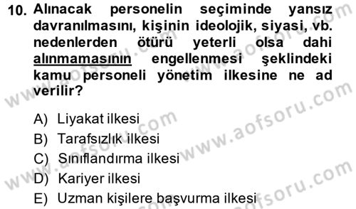 Yerel Yönetimler Dersi 2013 - 2014 Yılı (Final) Dönem Sonu Sınav Soruları 10. Soru