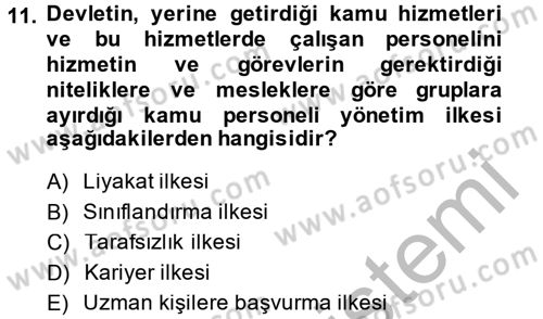 Yerel Yönetimler Dersi 2013 - 2014 Yılı (Final) Dönem Sonu Sınav Soruları 11. Soru