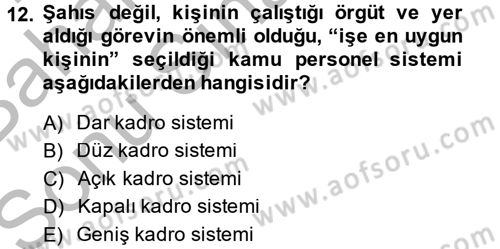 Yerel Yönetimler Dersi 2013 - 2014 Yılı (Final) Dönem Sonu Sınav Soruları 12. Soru