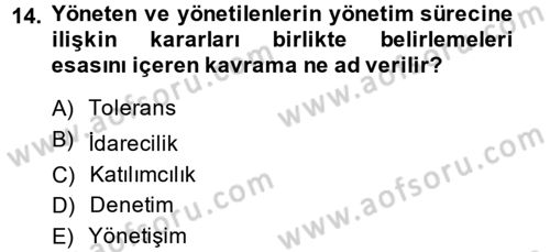 Yerel Yönetimler Dersi 2013 - 2014 Yılı (Final) Dönem Sonu Sınav Soruları 14. Soru