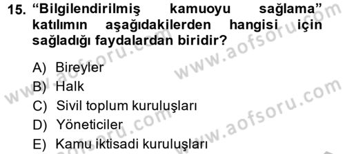 Yerel Yönetimler Dersi 2013 - 2014 Yılı (Final) Dönem Sonu Sınav Soruları 15. Soru