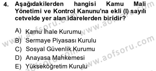 Yerel Yönetimler Dersi 2013 - 2014 Yılı (Final) Dönem Sonu Sınav Soruları 4. Soru