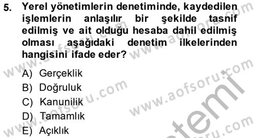 Yerel Yönetimler Dersi 2013 - 2014 Yılı (Final) Dönem Sonu Sınav Soruları 5. Soru