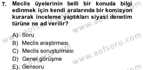 Yerel Yönetimler Dersi 2013 - 2014 Yılı (Final) Dönem Sonu Sınav Soruları 7. Soru