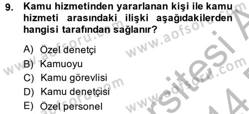 Yerel Yönetimler Dersi 2013 - 2014 Yılı (Final) Dönem Sonu Sınav Soruları 9. Soru