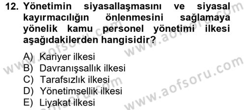 Yerel Yönetimler Dersi 2013 - 2014 Yılı Tek Ders Sınav Soruları 12. Soru