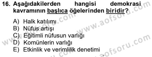 Yerel Yönetimler Dersi 2013 - 2014 Yılı Tek Ders Sınav Soruları 16. Soru