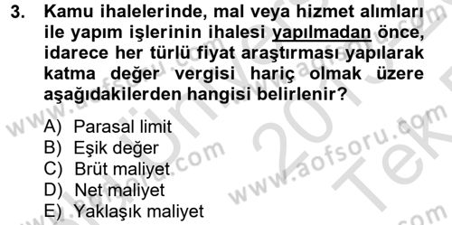 Yerel Yönetimler Dersi 2013 - 2014 Yılı Tek Ders Sınav Soruları 3. Soru