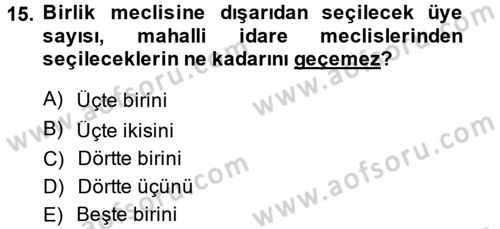 Yerel Yönetimler Dersi 2014 - 2015 Yılı (Vize) Ara Sınav Soruları 15. Soru
