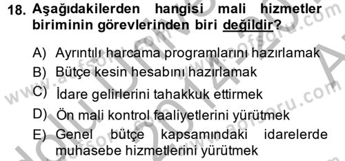 Yerel Yönetimler Dersi 2014 - 2015 Yılı (Vize) Ara Sınav Soruları 18. Soru