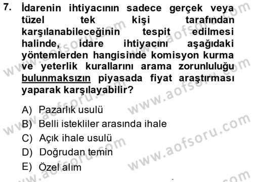 Yerel Yönetimler Dersi 2014 - 2015 Yılı (Vize) Ara Sınav Soruları 7. Soru