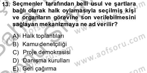Yerel Yönetimler Dersi 2014 - 2015 Yılı (Final) Dönem Sonu Sınav Soruları 13. Soru