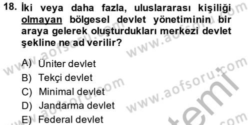 Yerel Yönetimler Dersi 2014 - 2015 Yılı (Final) Dönem Sonu Sınav Soruları 18. Soru