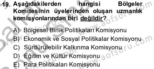 Yerel Yönetimler Dersi 2014 - 2015 Yılı (Final) Dönem Sonu Sınav Soruları 19. Soru