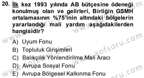 Yerel Yönetimler Dersi 2014 - 2015 Yılı (Final) Dönem Sonu Sınav Soruları 20. Soru