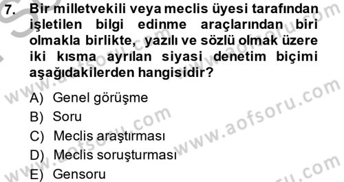 Yerel Yönetimler Dersi 2014 - 2015 Yılı (Final) Dönem Sonu Sınav Soruları 7. Soru