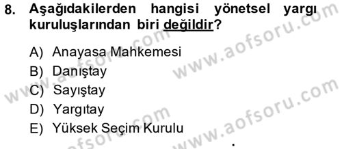 Yerel Yönetimler Dersi 2014 - 2015 Yılı (Final) Dönem Sonu Sınav Soruları 8. Soru