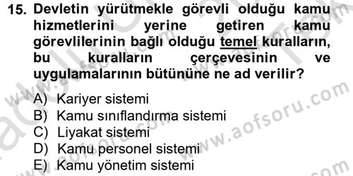 Yerel Yönetimler Dersi 2014 - 2015 Yılı Tek Ders Sınav Soruları 15. Soru