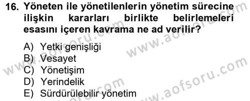 Yerel Yönetimler Dersi 2014 - 2015 Yılı Tek Ders Sınav Soruları 16. Soru