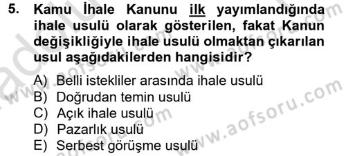 Yerel Yönetimler Dersi 2014 - 2015 Yılı Tek Ders Sınav Soruları 5. Soru