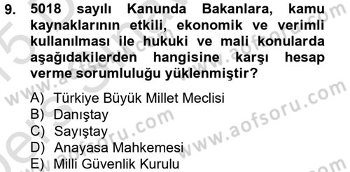 Yerel Yönetimler Dersi 2014 - 2015 Yılı Tek Ders Sınav Soruları 9. Soru