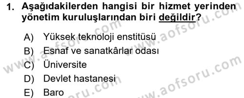 Yerel Yönetimler Dersi 2015 - 2016 Yılı (Vize) Ara Sınav Soruları 1. Soru