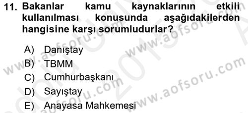 Yerel Yönetimler Dersi 2015 - 2016 Yılı (Vize) Ara Sınav Soruları 11. Soru