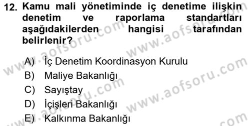 Yerel Yönetimler Dersi 2015 - 2016 Yılı (Vize) Ara Sınav Soruları 12. Soru