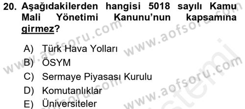 Yerel Yönetimler Dersi 2015 - 2016 Yılı (Vize) Ara Sınav Soruları 20. Soru