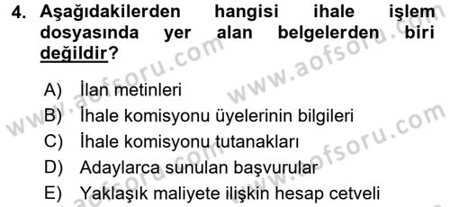 Yerel Yönetimler Dersi 2015 - 2016 Yılı (Vize) Ara Sınav Soruları 4. Soru