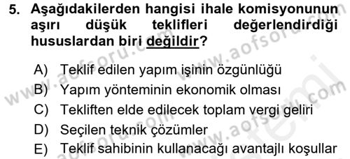 Yerel Yönetimler Dersi 2015 - 2016 Yılı (Vize) Ara Sınav Soruları 5. Soru