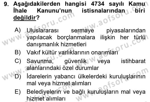 Yerel Yönetimler Dersi 2015 - 2016 Yılı (Vize) Ara Sınav Soruları 9. Soru