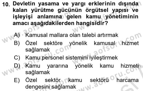 Yerel Yönetimler Dersi 2015 - 2016 Yılı (Final) Dönem Sonu Sınav Soruları 10. Soru