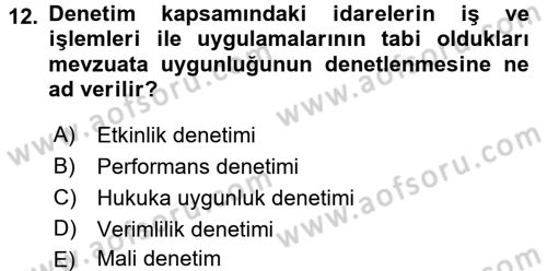 Yerel Yönetimler Dersi 2015 - 2016 Yılı (Final) Dönem Sonu Sınav Soruları 12. Soru