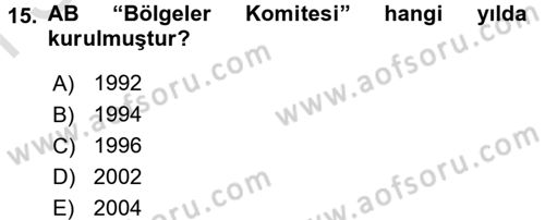 Yerel Yönetimler Dersi 2015 - 2016 Yılı (Final) Dönem Sonu Sınav Soruları 15. Soru