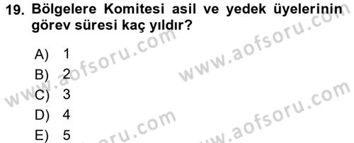 Yerel Yönetimler Dersi 2015 - 2016 Yılı (Final) Dönem Sonu Sınav Soruları 19. Soru