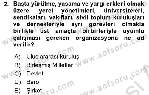 Yerel Yönetimler Dersi 2015 - 2016 Yılı (Final) Dönem Sonu Sınav Soruları 2. Soru