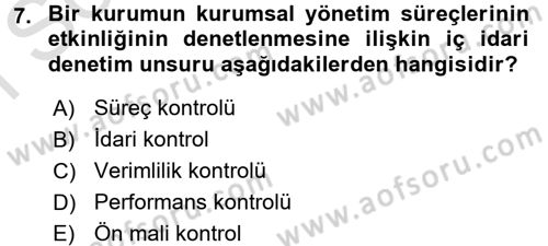 Yerel Yönetimler Dersi 2015 - 2016 Yılı (Final) Dönem Sonu Sınav Soruları 7. Soru