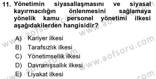 Yerel Yönetimler Dersi 2016 - 2017 Yılı 3 Ders Sınav Soruları 11. Soru