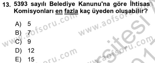 Yerel Yönetimler Dersi 2016 - 2017 Yılı 3 Ders Sınav Soruları 13. Soru