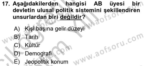 Yerel Yönetimler Dersi 2016 - 2017 Yılı 3 Ders Sınav Soruları 17. Soru