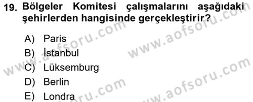Yerel Yönetimler Dersi 2016 - 2017 Yılı 3 Ders Sınav Soruları 19. Soru
