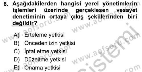 Yerel Yönetimler Dersi 2016 - 2017 Yılı 3 Ders Sınav Soruları 6. Soru