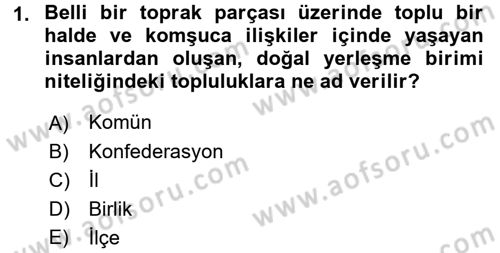 Yerel Yönetimler Dersi 2016 - 2017 Yılı (Vize) Ara Sınav Soruları 1. Soru