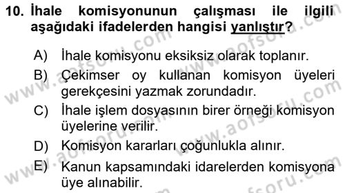 Yerel Yönetimler Dersi 2016 - 2017 Yılı (Vize) Ara Sınav Soruları 10. Soru