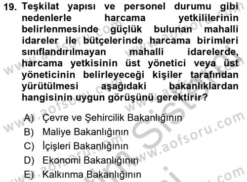 Yerel Yönetimler Dersi 2016 - 2017 Yılı (Vize) Ara Sınav Soruları 19. Soru