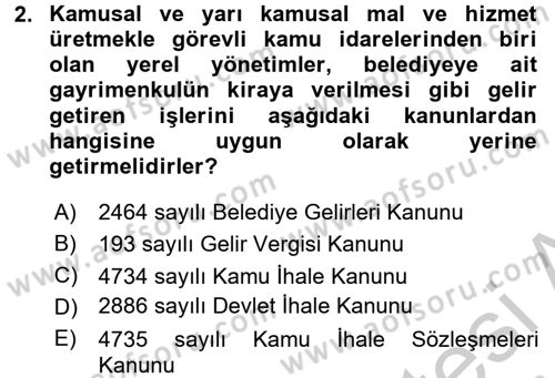 Yerel Yönetimler Dersi 2016 - 2017 Yılı (Vize) Ara Sınav Soruları 2. Soru