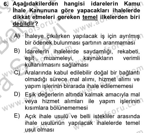 Yerel Yönetimler Dersi 2016 - 2017 Yılı (Vize) Ara Sınav Soruları 6. Soru