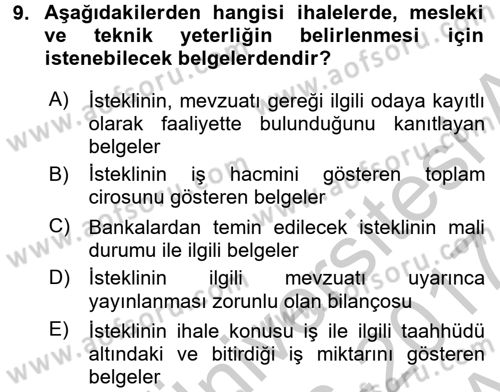 Yerel Yönetimler Dersi 2016 - 2017 Yılı (Vize) Ara Sınav Soruları 9. Soru