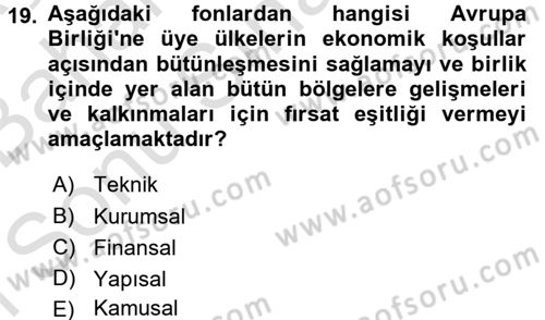 Yerel Yönetimler Dersi 2016 - 2017 Yılı (Final) Dönem Sonu Sınav Soruları 19. Soru